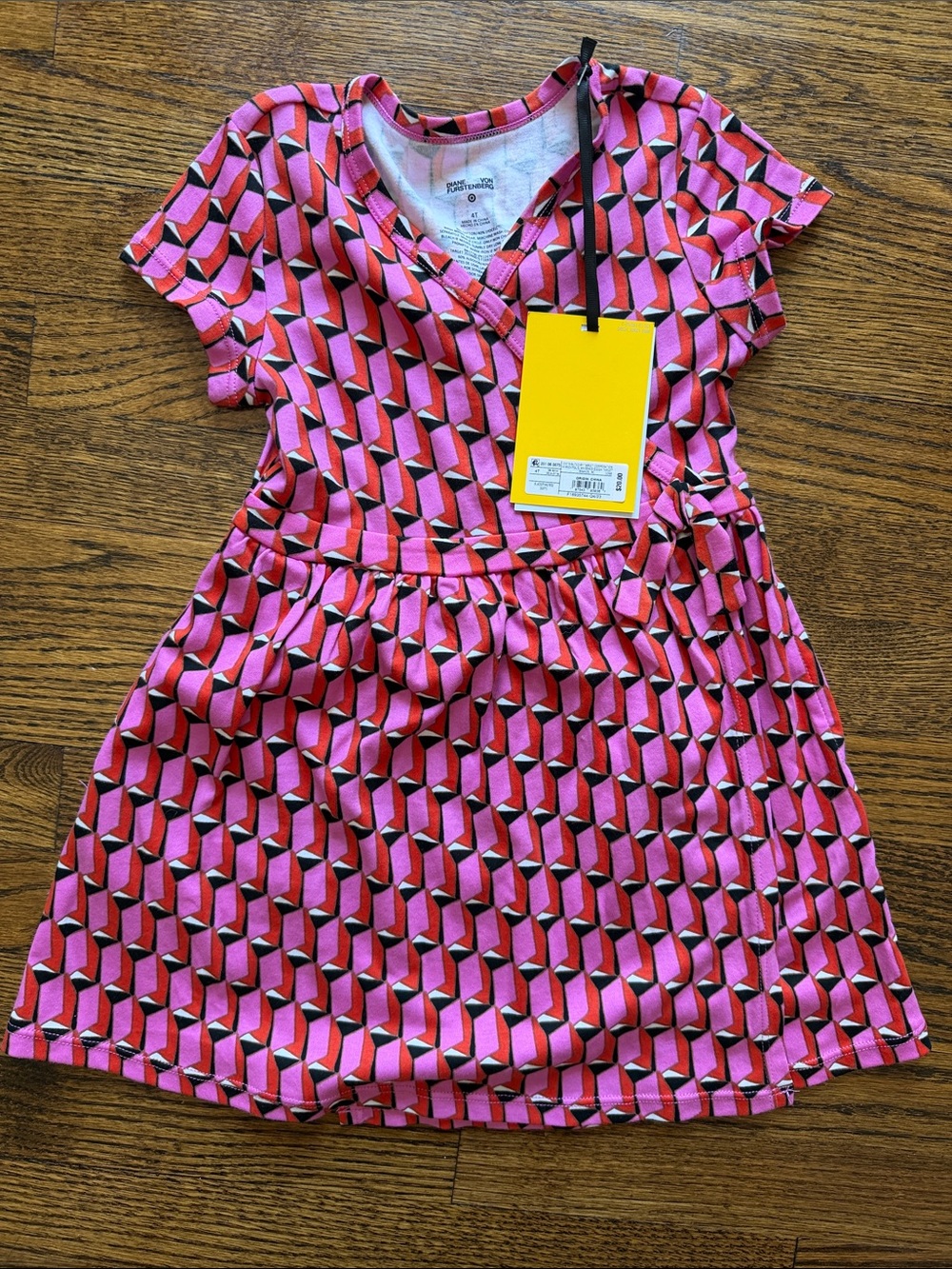 Diane Von Furstenberg Girls' Pink Geometric Faux-Wrap Dress